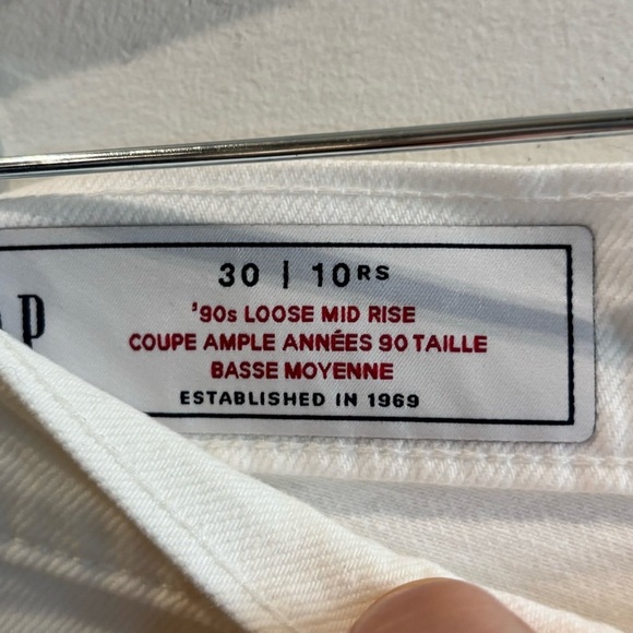 GAP Sz 30 90s Loose Mid Rise Raw Hem Slits 5 Pockets  White Jeans New with Tags - Picture 4 of 11